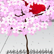 Red Bird in Blossoms